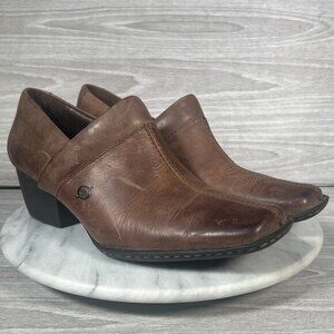 Born Kinney Boots Womens 10 Brown Leather Slip On Shoes Square Toe Ankle Booties
